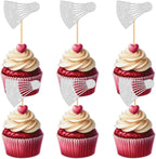 18 Pieces Silver Glitter Silhouette Badminton Cupcake Topper for Play Badminton Sport Theme Party Favors Decorations Men Women Happy Birthday Party Decor Supplies set