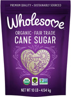 Wholesome Sweeteners 10-Pound Organic Cane Sugar, Fair Trade, Non GMO, Gluten Free, Pure & Vegan, for Baking and Sweetening