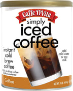 Caffe D'Vita Simply Iced Coffee - 100% Colombian Arabica Instant Mix, Latte Mix, Low Calorie Iced Coffee, Lightly Sweetened, Dairy Free, Instant Coffee Drink - 1 Lb Can