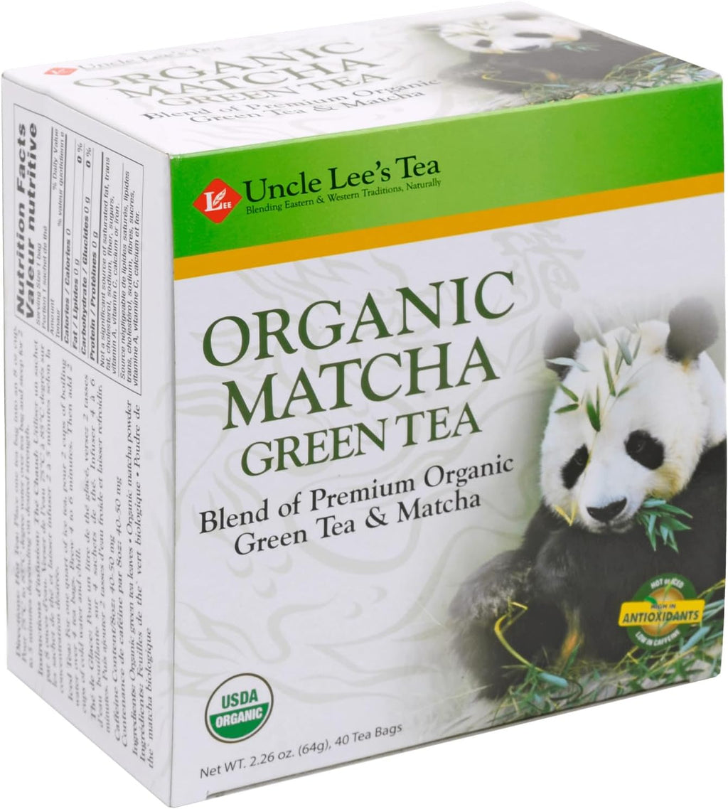 Uncle Lee's Organic Matcha Green Tea Bags, 40 Count – Antioxidant-Rich, Low Caffeine, Naturally Energizing Blend