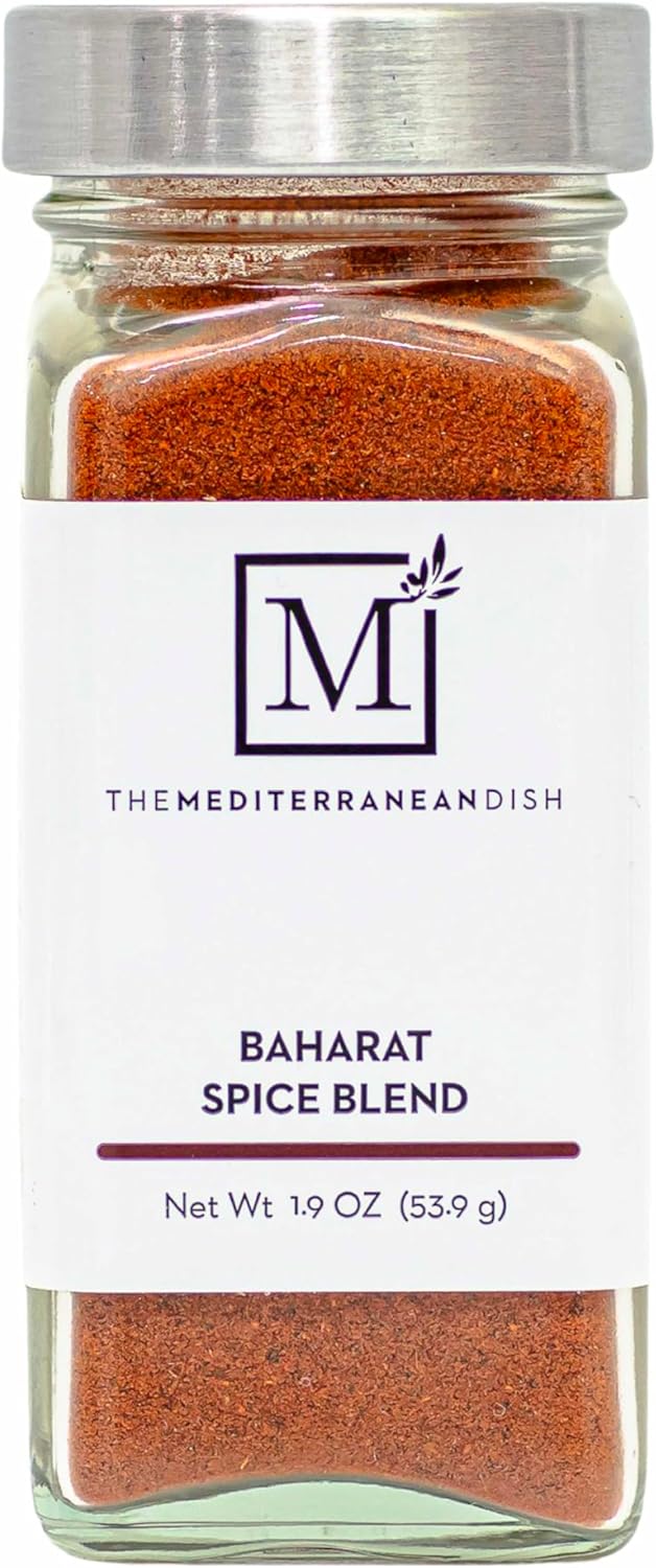 The Mediterranean Dish Baharat Spice Blend - Warm, Fragrant, Sweet and Savory Mix for Cooking and Grilling - Gourmet Chef Essential - Rustic, Old World Spice - 1.9 oz Glass Bottle