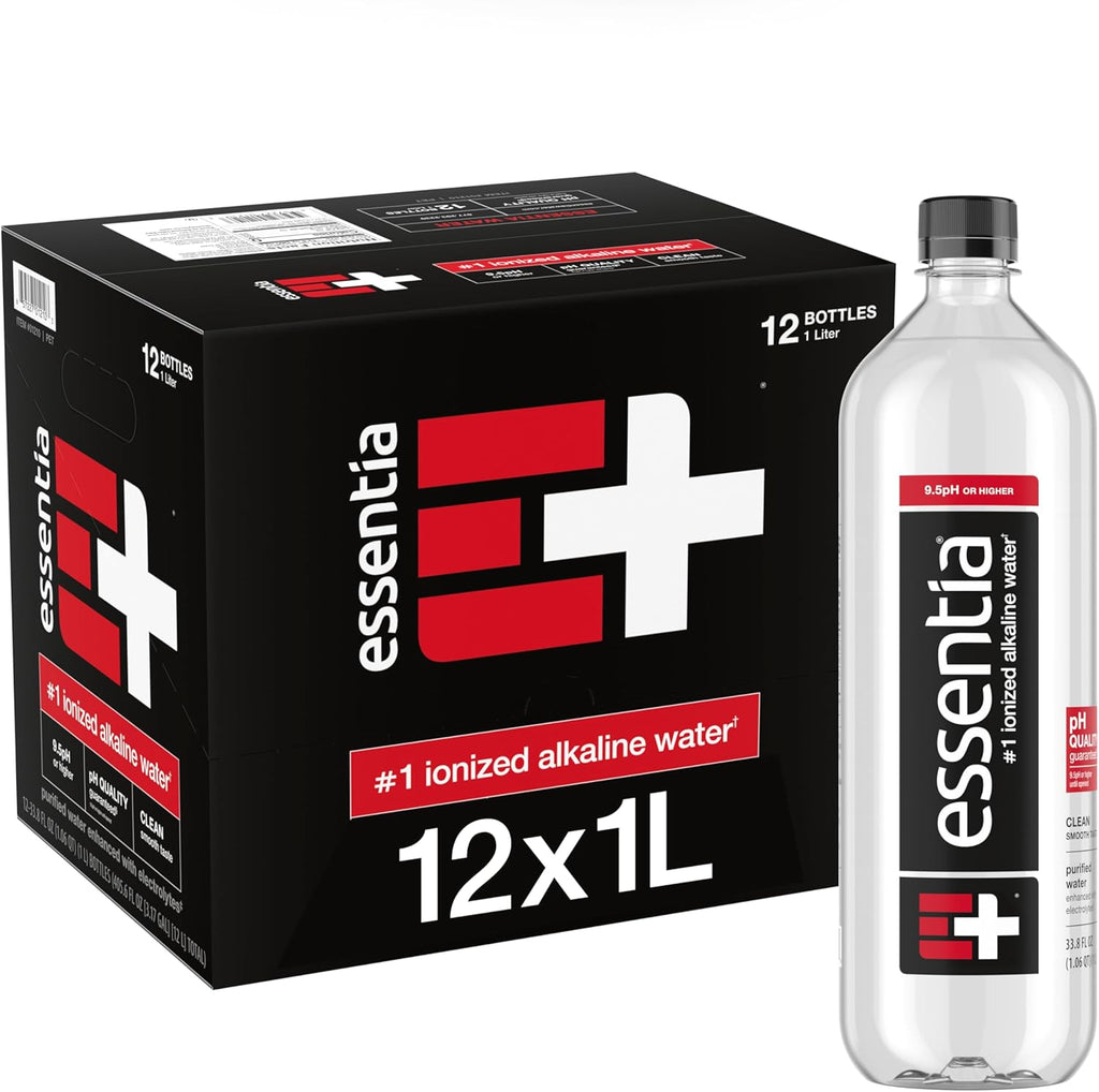 Essentia Water Bottled, Ionized Alkaline Water:99.9% Pure, Infused With Electrolytes, 9.5 pH Or Higher With A Clean, Smooth Taste, 1 Liter (Pack of 12)