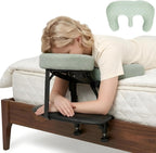 Bedside Massage Headrest Massage with Armrest & Breast Pillow, Head Rest for Bed System with PU Leather & Foam Pillow, Ergonomic Massage Face Cradle for Bed for Women-Friendly Comfort