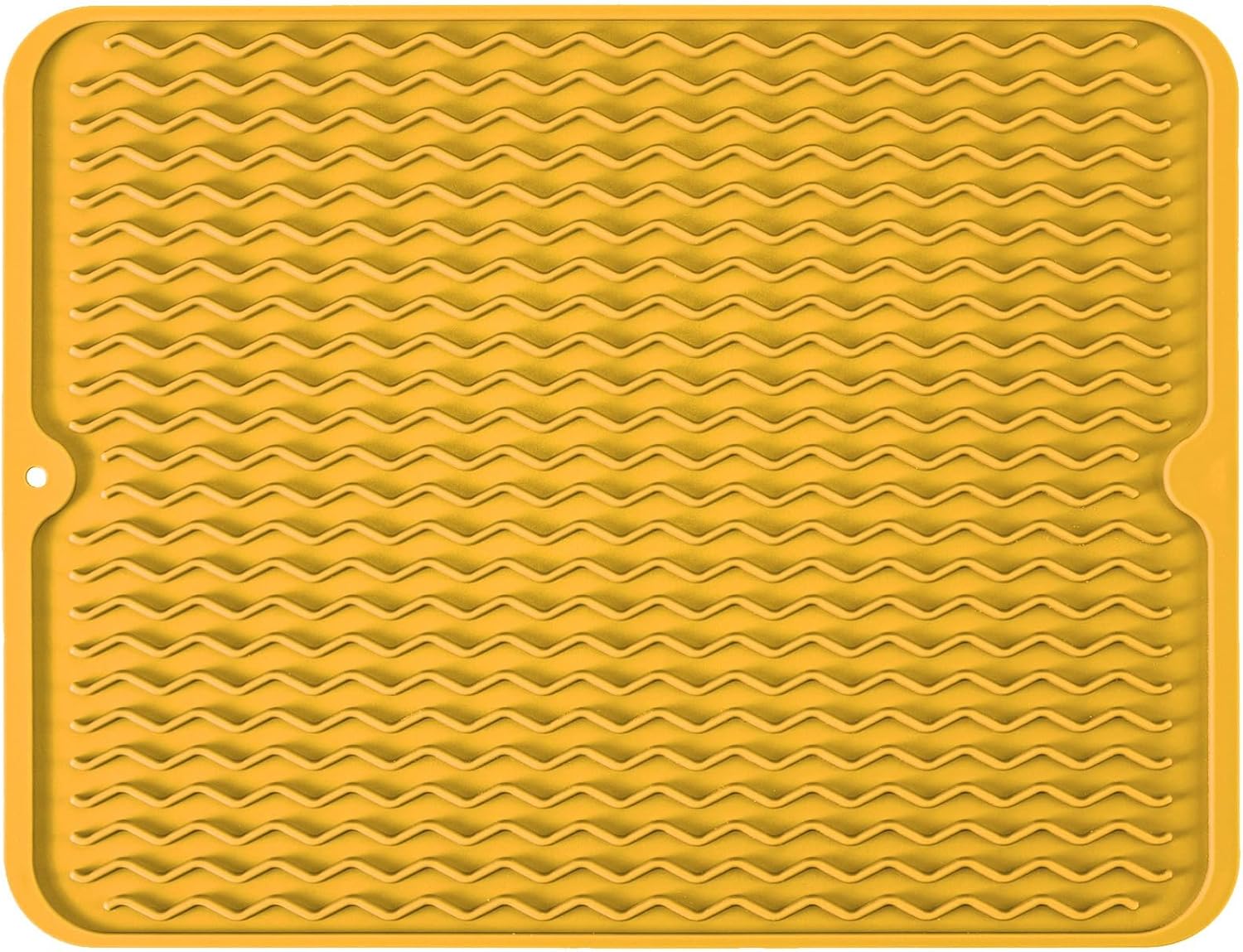 Large 14" x 11" Silicone Dish Drying Mat for Kitchen Counter, Easy clean, Quick Dry, Heat-resistant Dish Drainer Mat for Sink,Refrigerator or Drawer liner (Food Grade Silicone-Yellow)