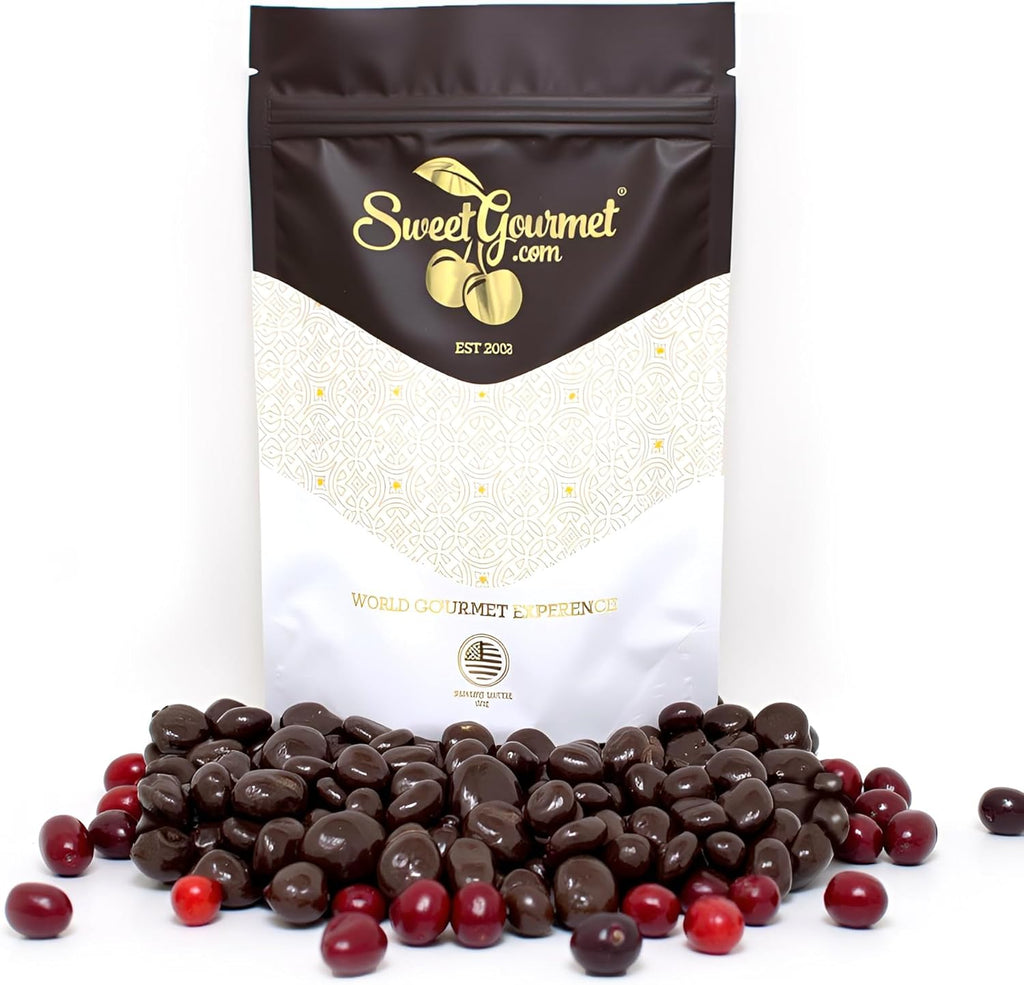 SweetGourmet Dark Chocolate Covered Cranberries, Gluten-Free, 1 Pound Resealable Pouch