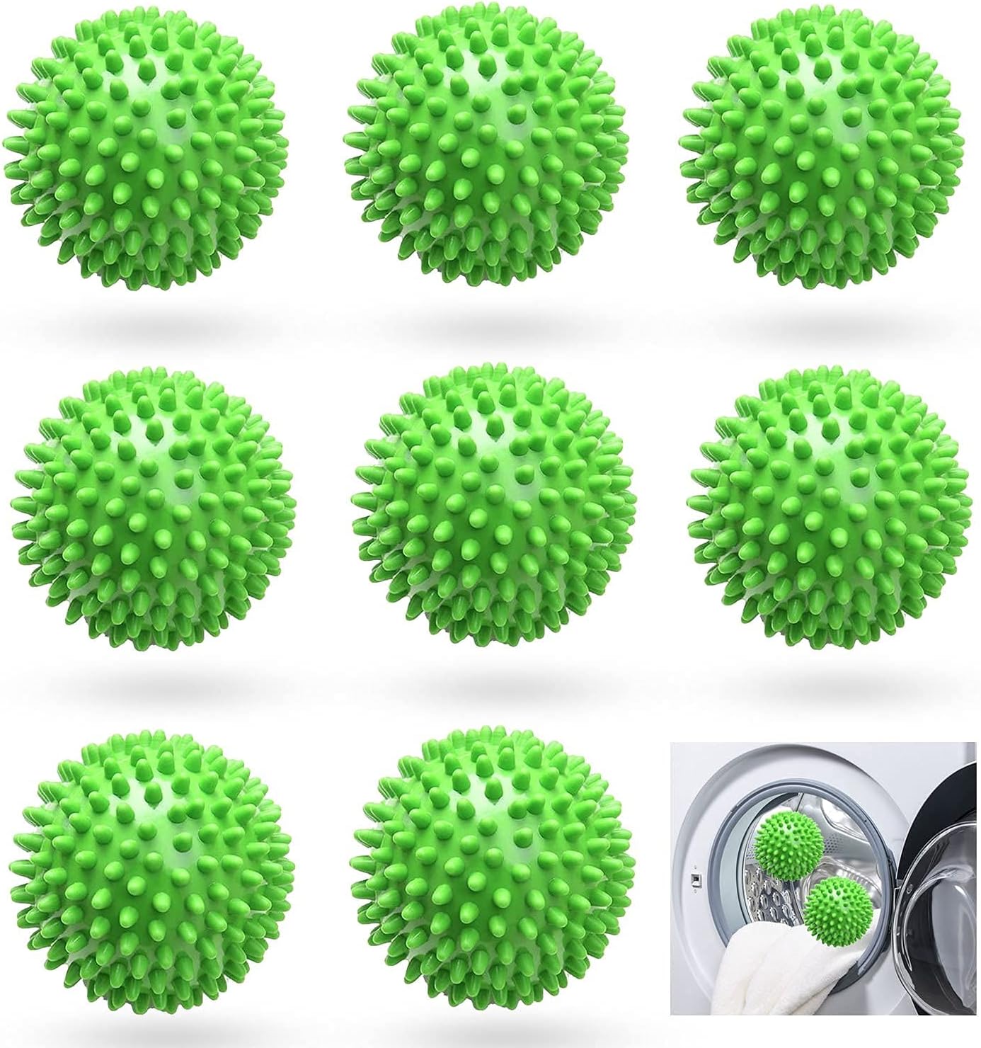 4/6/8 Pcs Dryer Ball, Dryer Balls, Tumble Dryer Balls, Fluffier Balls, Reusable Dryer Balls Underwear (Color : Grün, Size : 8 PCS)