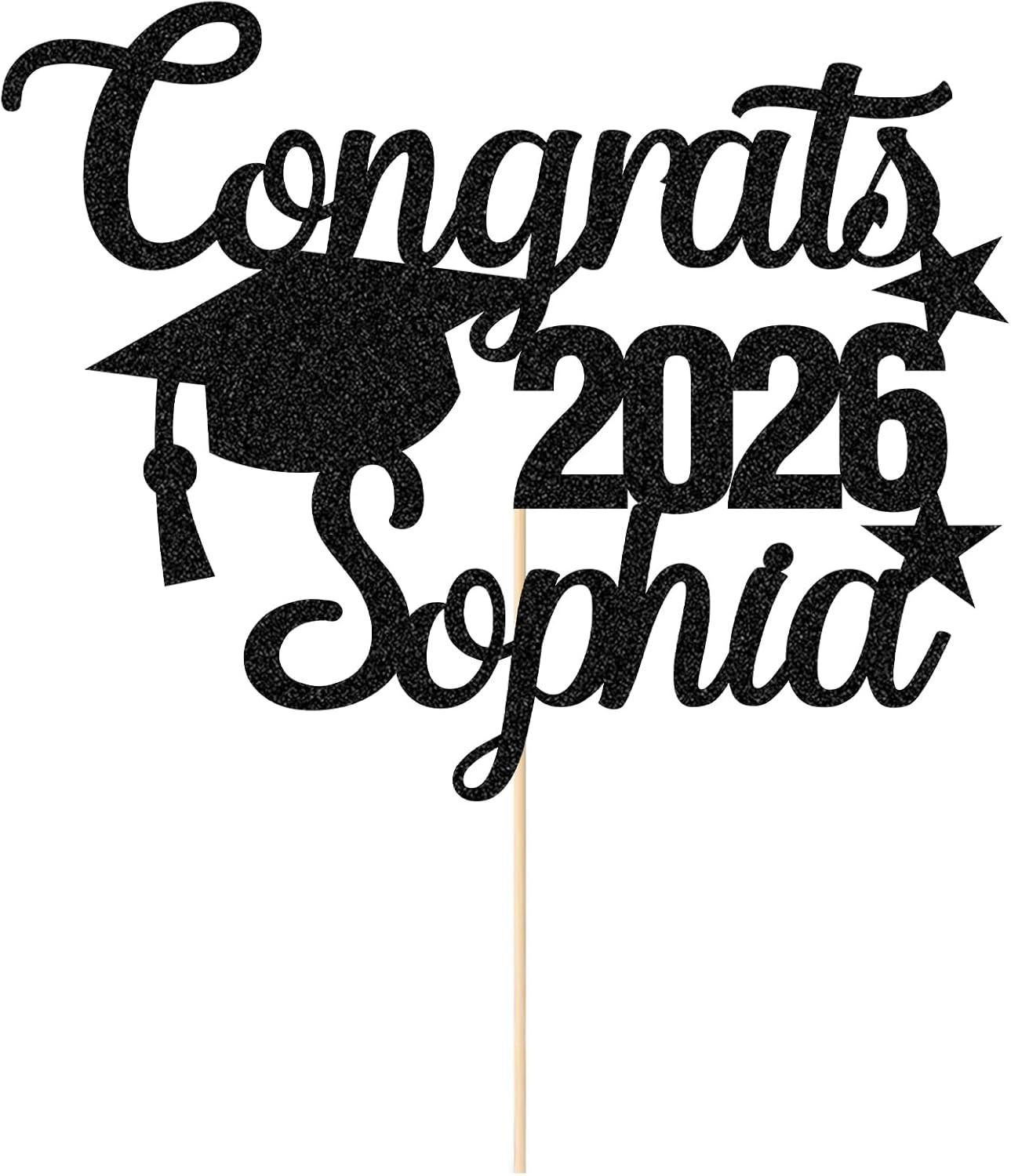 Personalized Graduation Cake Topper Class of 2026 Cake Toppers Graduation Gifts Glitter Congrats Cake Topper with Any Name for Son Daughter Friends Grandson Cake Decorations (Black)
