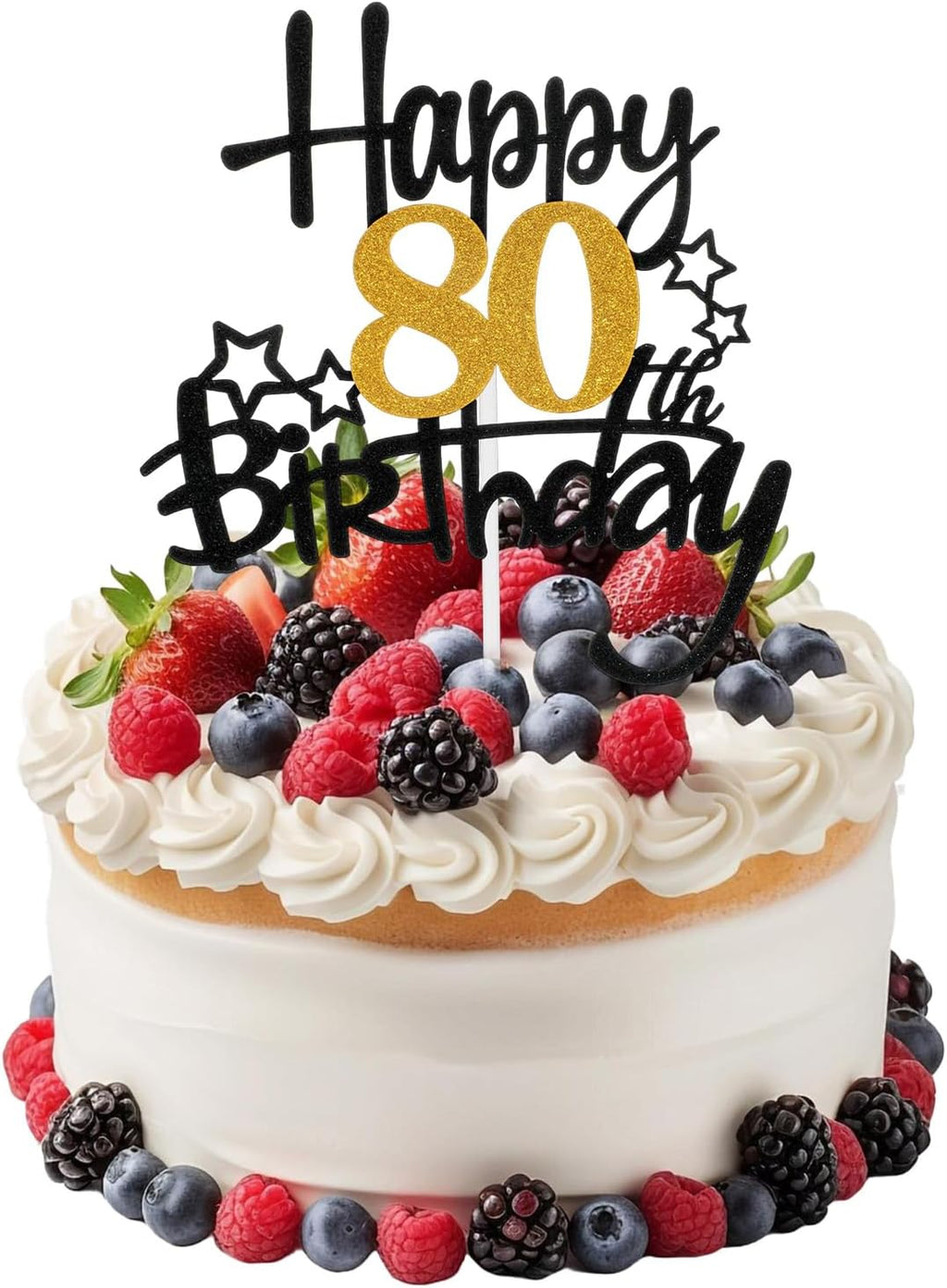 Happy 80th Birthday Cake Topper, Glitter Cheers to 80 Years Cake Topper, Fabulous Cake-Decoration for Happy 80th Birthday, Anniversary Party Cakes Decorations Supplies (Black, Gold)