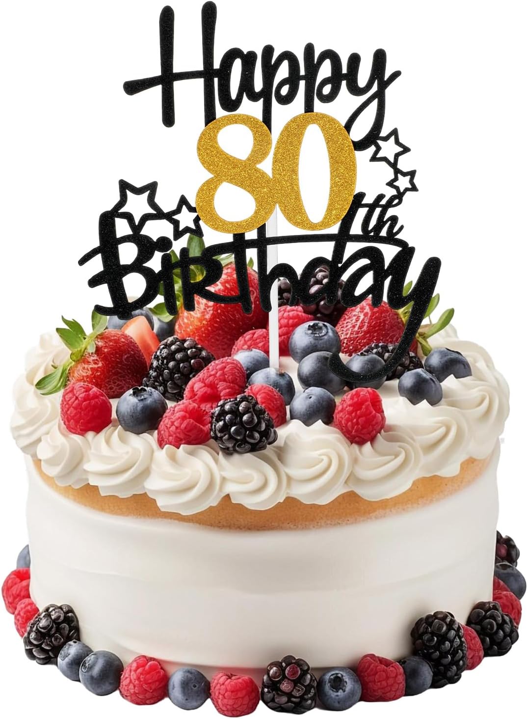 Happy 80th Birthday Cake Topper, Glitter Cheers to 80 Years Cake Topper, Fabulous Cake-Decoration for Happy 80th Birthday, Anniversary Party Cakes Decorations Supplies (Black, Gold)