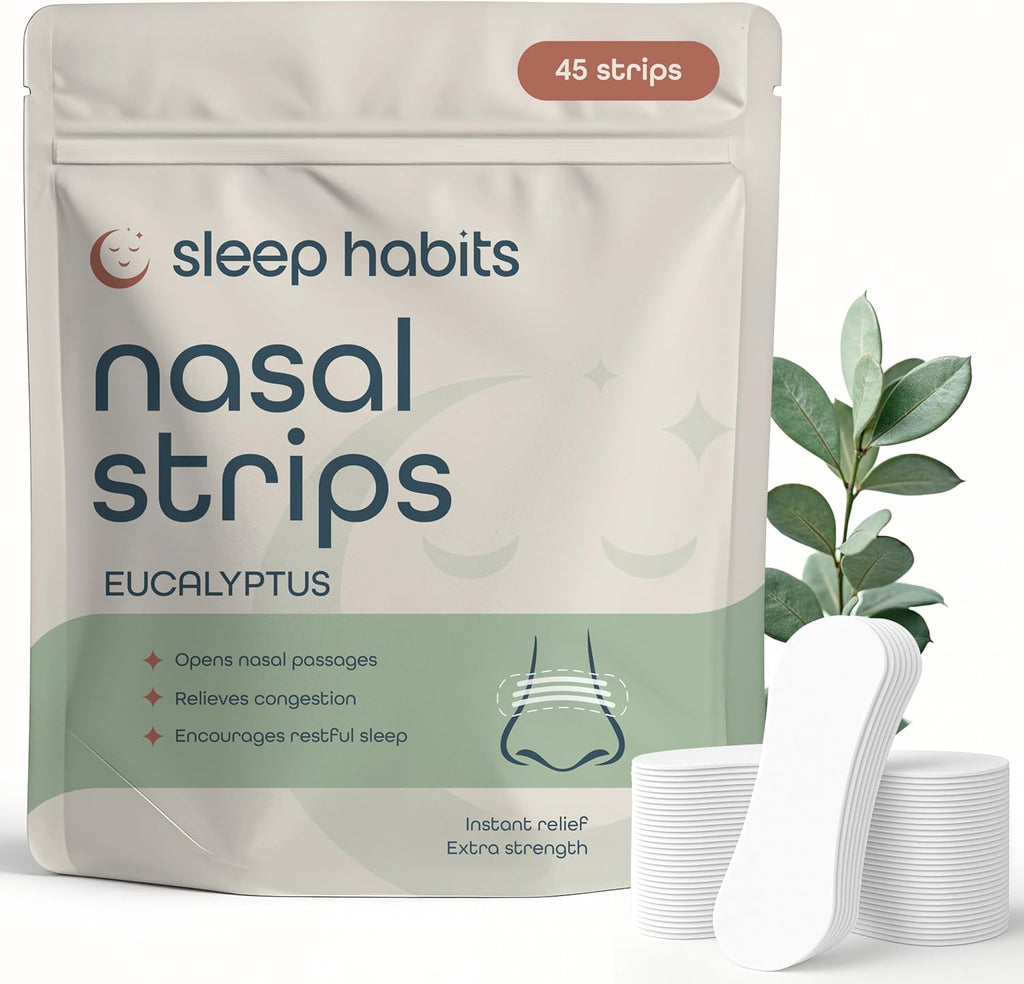 SleepHabits 45PC Breathing Strips, Non-Toxic Tested Nose Strips for Breathing & Sleep | Nasal Strips for Snoring Solution | Extra Strength for Sensitive Skin | Nasal Strips for Sleeping, Eucalyptus