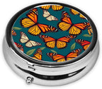 ZhongGuo Monarch Butterflies Printed Pill Organizer,Round Travel Pill Organizer Mini Medicine Pill Box for Purse Iron Plating