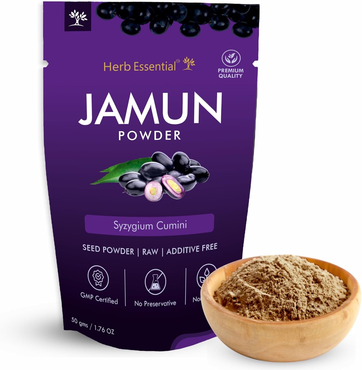 Herb Essential Pure Jamun Powder 50g (1.76 Ounce), Syzygium Cumini Seed Powder, No Color & Filler, Raw & Additive-Free, Indian BlackBerry for Traditional Use-50g (Pack of 1)