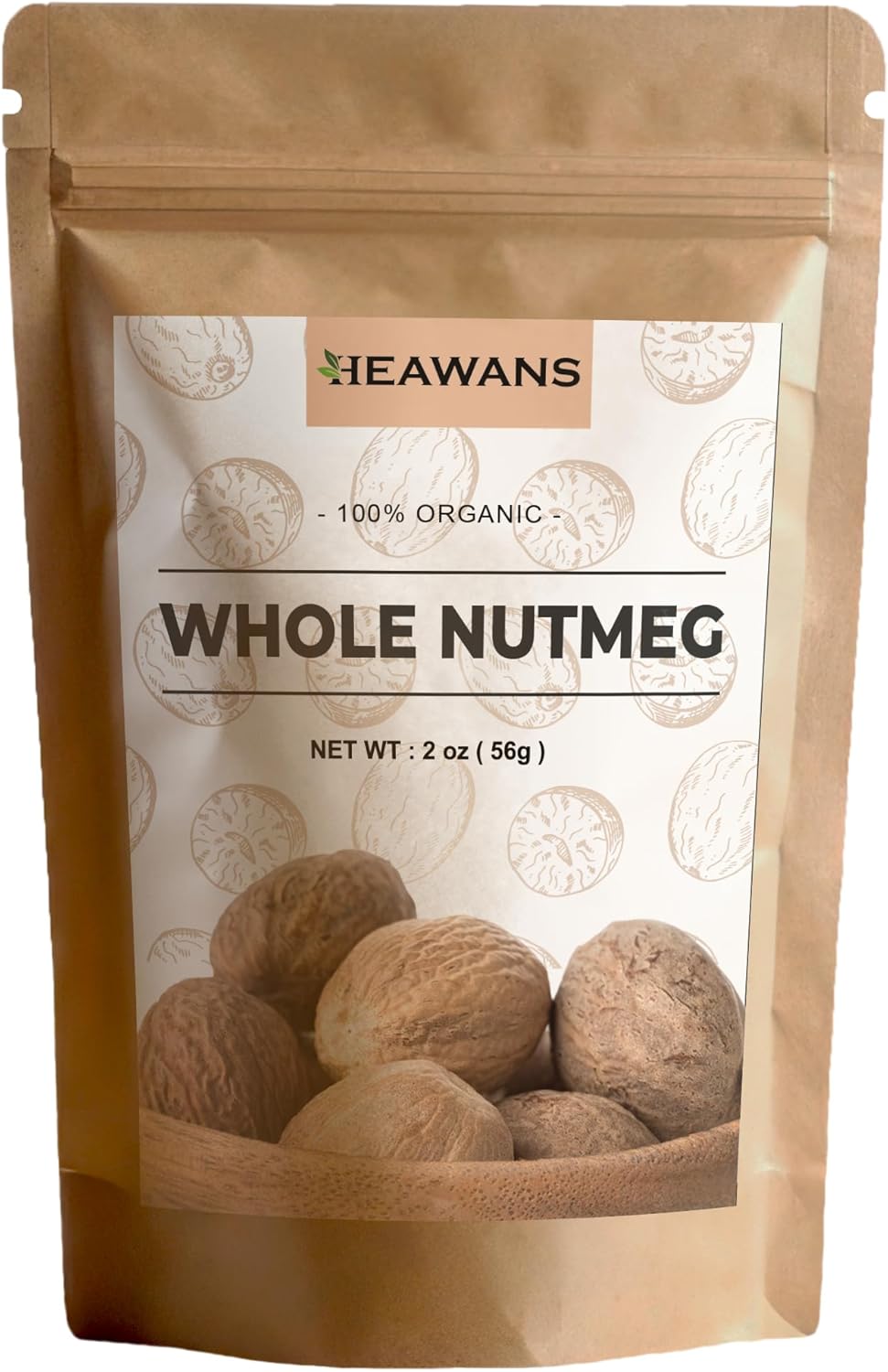 Heawans Organic Whole Nutmeg 2 oz, Premium Grade USDA certified.