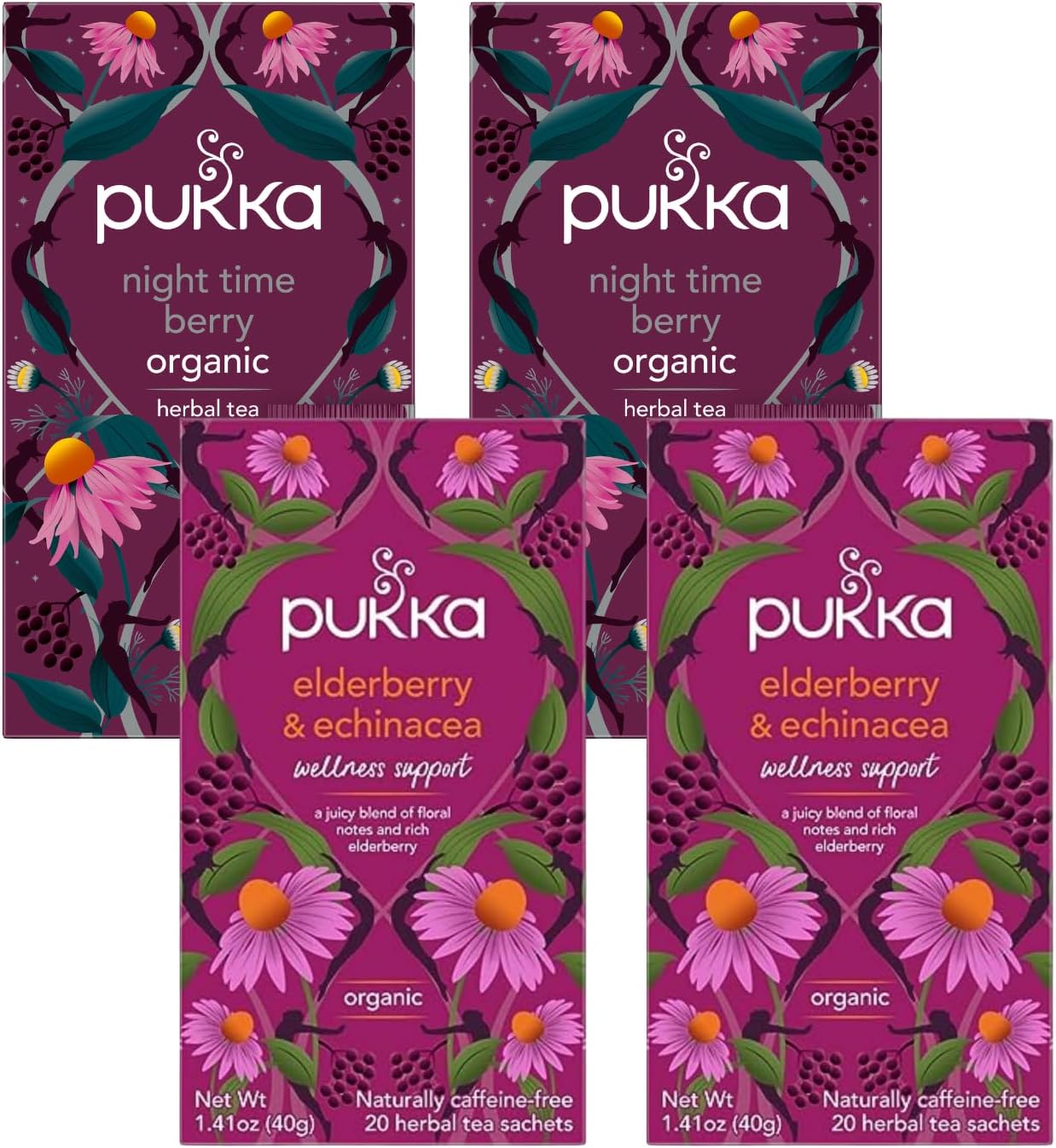 Pukka Tea Bags, Organic (Elderberry and Echinacea, & Night Time Berry) (2ea / 20ct) (Variety Pack)