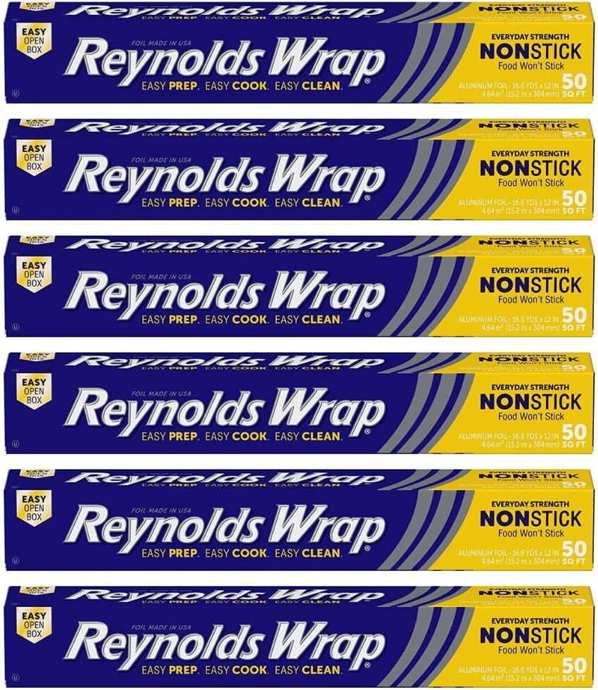 Reynolds Wrap Non-Stick Aluminum Foil Easy Prep, Cook & Clean (50 Sq Ft (Pack of 6)
