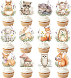 48pcs Woodland Animal Cupcake Toppers, Animals Theme Baby Shower Decorations for Boys Girls Birthday Party