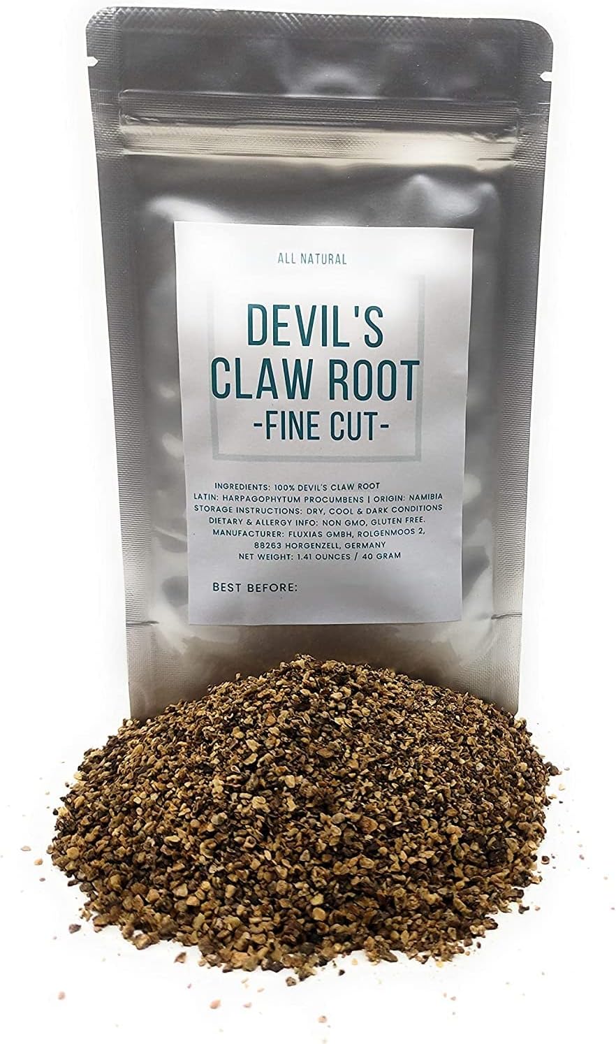 Devil's Claw Root Herb - Fine Cut, Dried & Natural Harpagophytum Procumbens - Net Weight: 1.41 Ounces / 40 Grams