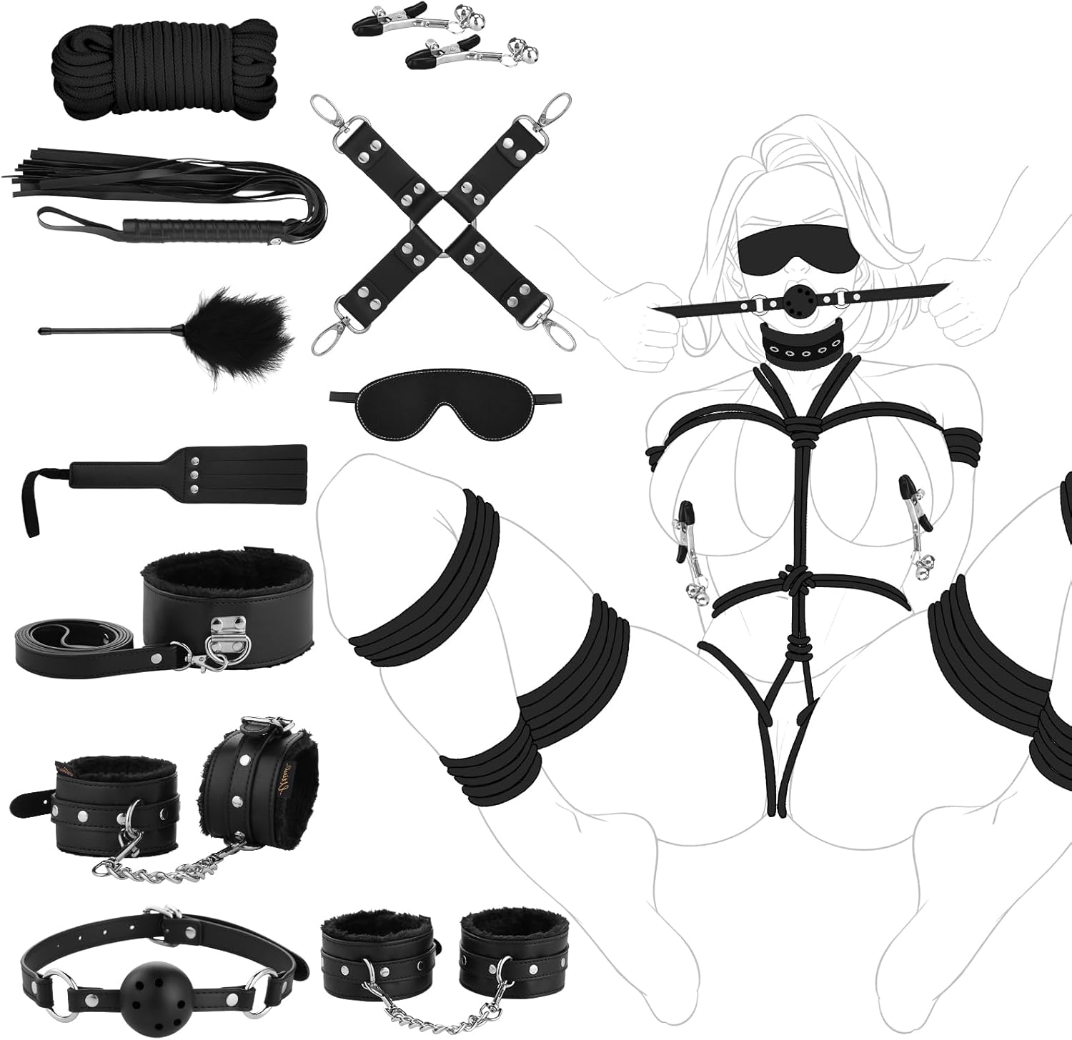 UTIMI Bondage for Sex 11 Pcs BDSM Leather Bondage Sets Restraint Kits for Women and Couples