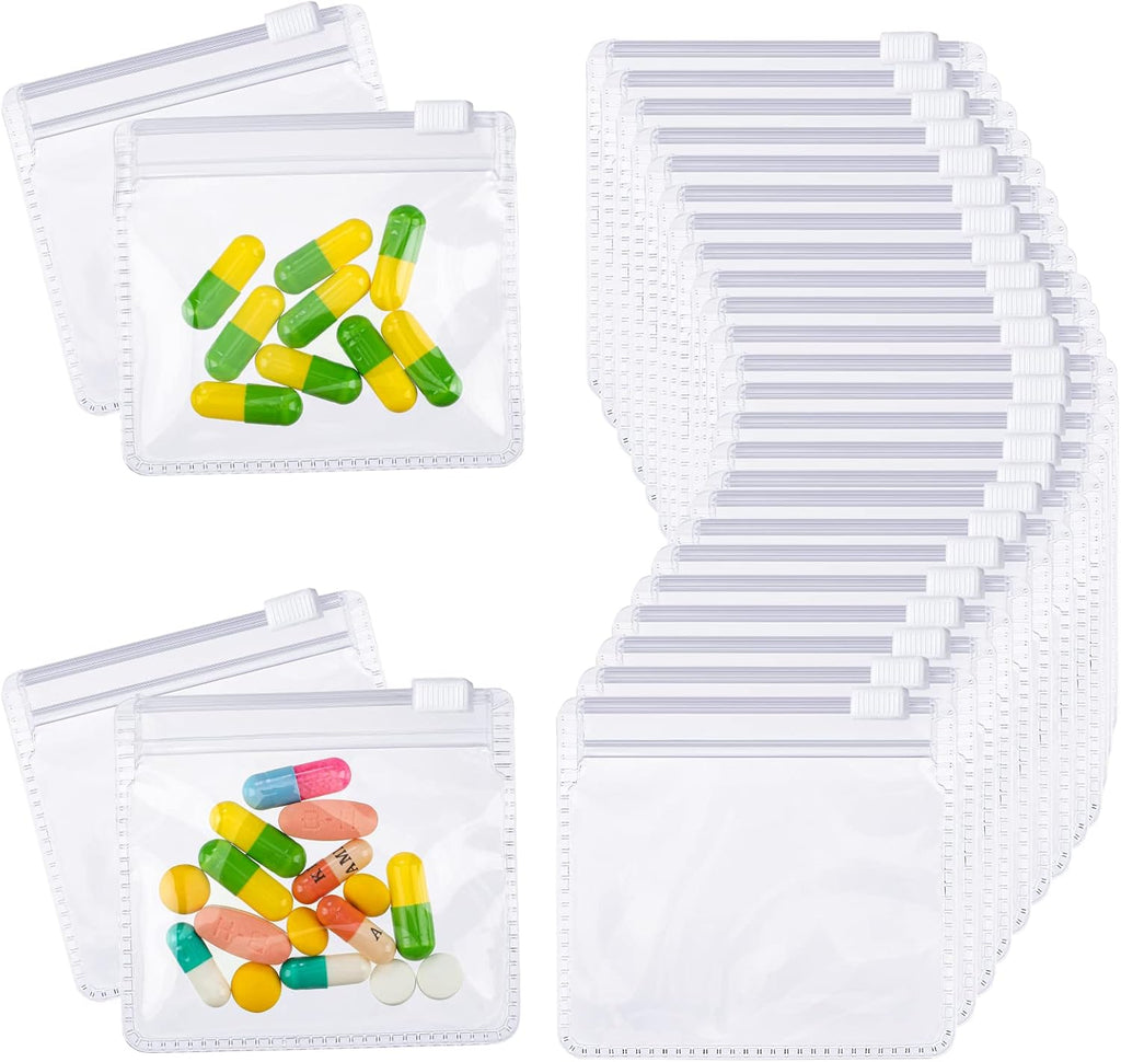 Nuanchu 200 Pieces Pill Pouches Bags Set Reusable Zippered Pill Baggies Clear Plastic Self Sealing Travel Medicine Organizer Storage with Slide Lock for Medicine and Small Items