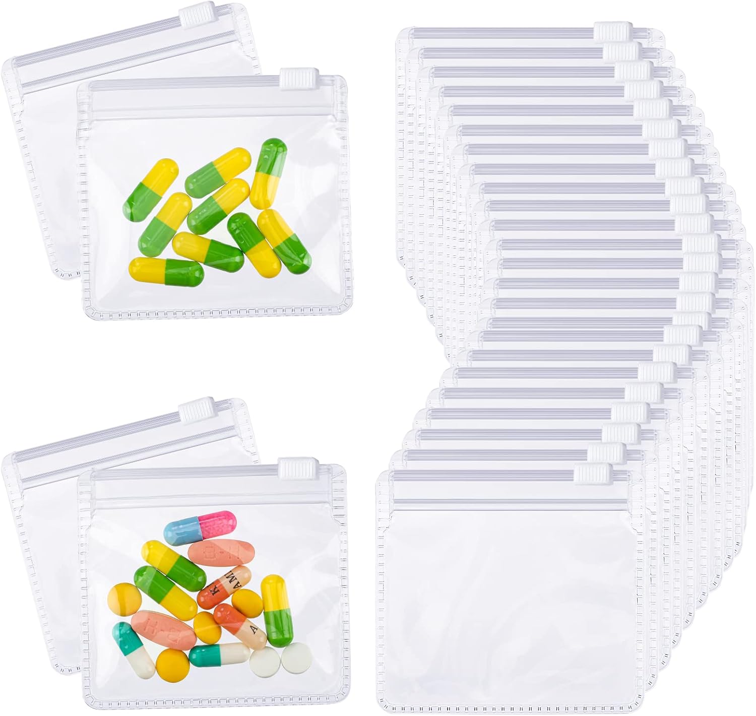 Nuanchu 200 Pieces Pill Pouches Bags Set Reusable Zippered Pill Baggies Clear Plastic Self Sealing Travel Medicine Organizer Storage with Slide Lock for Medicine and Small Items