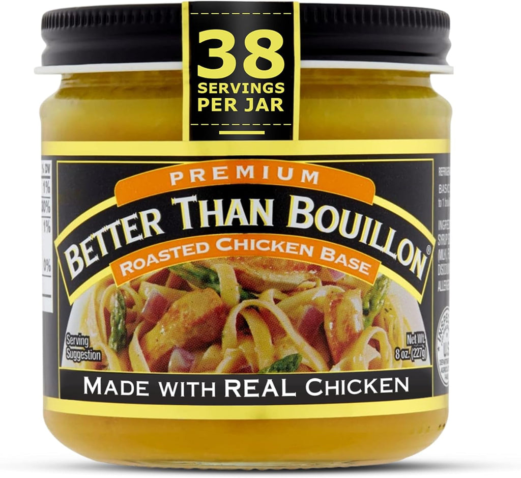 Better Than Bouillon Premium Roasted Chicken Base, Made with Seasoned Roasted Chicken, 38 Servings, Blendable Base for Added Flavor, 8-Ounce Jar (Pack of 1)