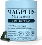 Magnesium Complex for Women & Men, 1000mg | MAGPLUS+ 13-in-1 Advanced Liposomal Ultra Formula | Glycinate, L-Threonate & Triple Magnesium Blend | Brain, Memory & Deep Sleep | 90 Capsules