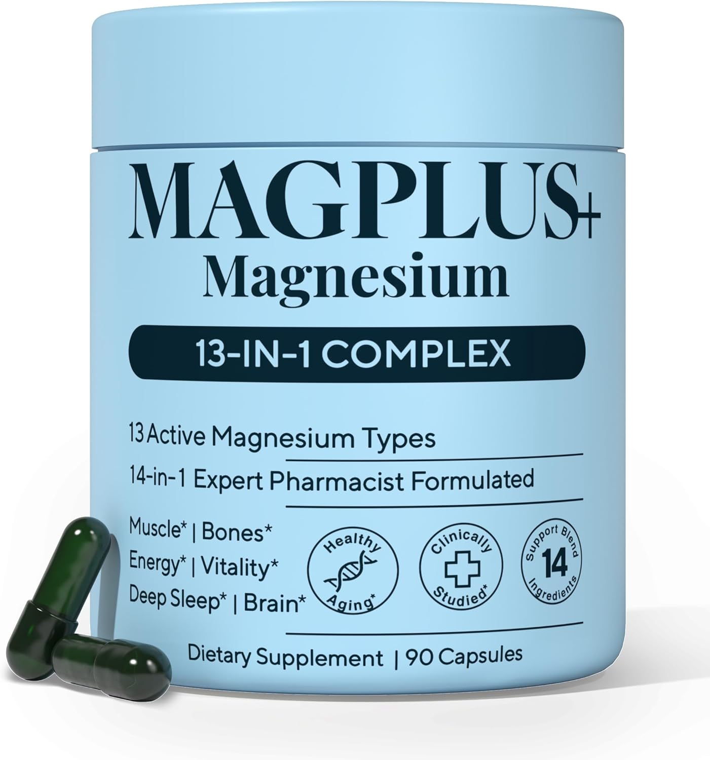 Magnesium Complex for Women & Men, 1000mg | MAGPLUS+ 13-in-1 Advanced Liposomal Ultra Formula | Glycinate, L-Threonate & Triple Magnesium Blend | Brain, Memory & Deep Sleep | 90 Capsules