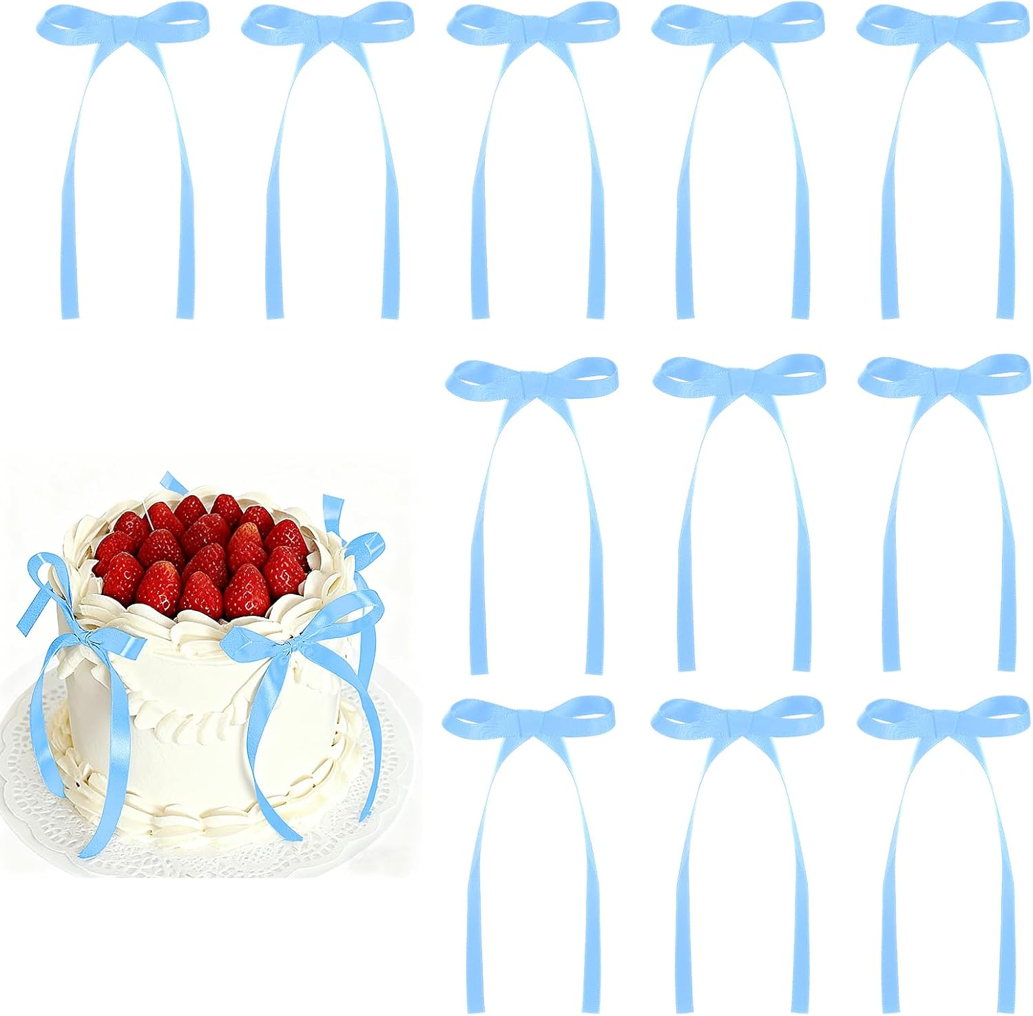 30 Pack Bow Cake Toppers Light Blue Ribbons Bows for Cake Coquette Themed Bow Cupcake Toppers Baby Blue Bow Birthday Decorations for Baby Shower Birthday Wedding Bachelorette Party Supplies