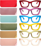 REAVEE 6 Pack Oprah Style Reading Glasses for Women Blue Light Blocking, Cute Square Computer Readers with Spring Hinge