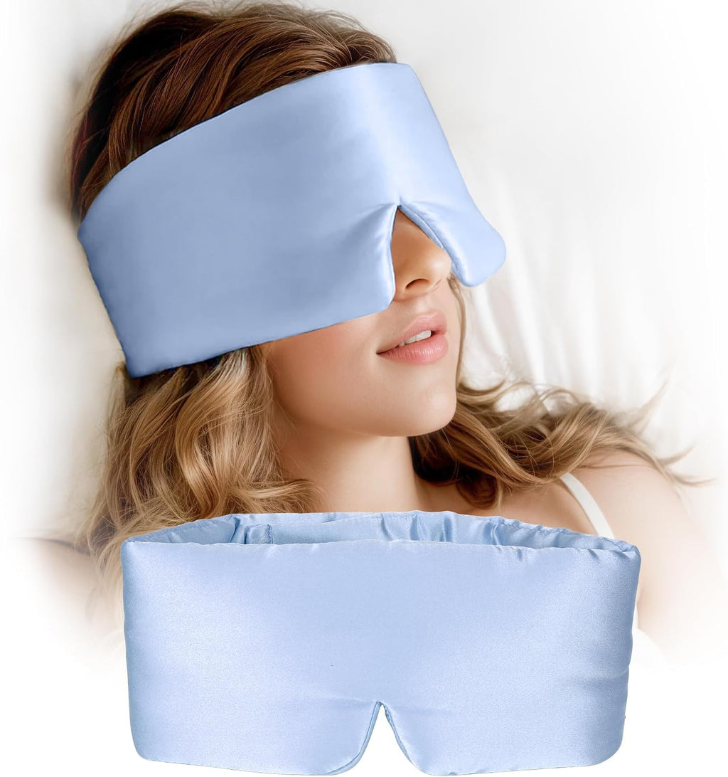 Silk Sleep Mask for Women and Men, Side Sleeper, 22 Momme Pure Mulberry Silk Total Blackout 100% Mulberry Eye Mask with Adjustable Headband Full Size, Eye Masks for Sleeping and Travel