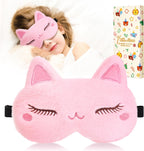 Sleep Mask for Kids - Valentines Gift for Kids Cute Plush Fuffy Sleeping Eye Cover Kawaii Soft Eyeshade Animal Eye Blindfold for Girls Boys Teens with Adjustable Strap, Cat