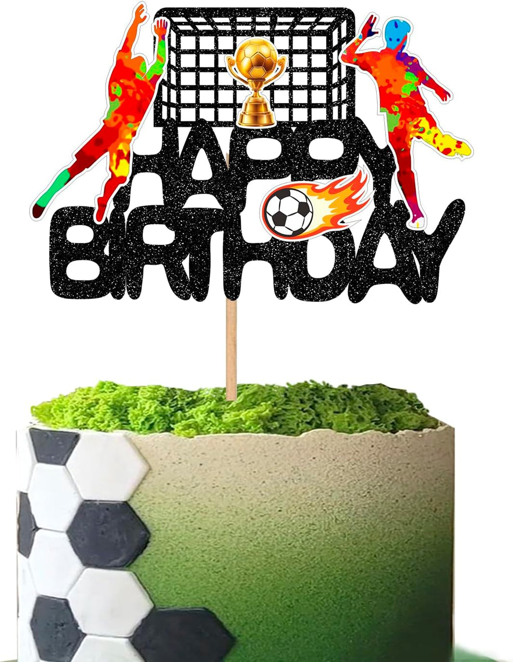 Soccer Cake Topper - Football Party Decor for Kids & Adults, Soccer Player Figurine & Glitter Soccer Theme Celebration cake Supplies