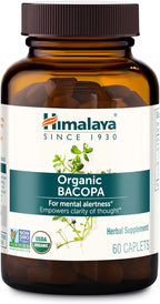 Himalaya Organic Bacopa Monnieri Nootropic Herbal Supplement, Supports Calm, Memory, Cognition, USDA Certified Organic, Non-GMO, 750 mg, 60 Plant-Based Caplets, 60 Day Supply
