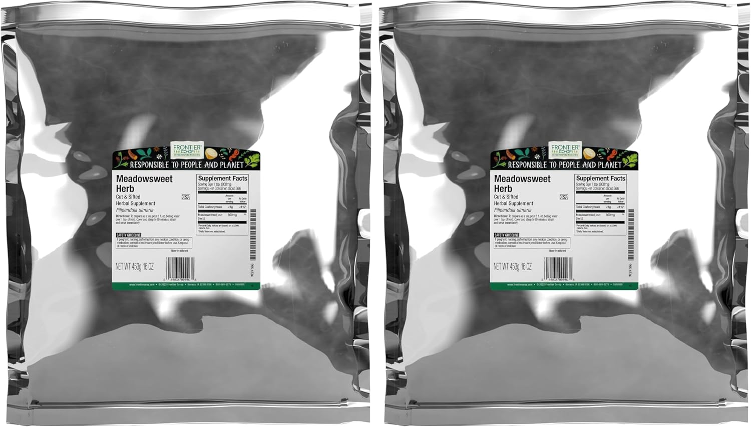 Frontier Co-op Meadowsweet Herb, Cut and Sifted, 1lb Bulk Bag - 100% Natural Dried Herb - Ideal for Meadowsweet Tea and Herbal Uses, Kosher Certified (Pack of 2)