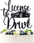 Black Glitter License to Drive Cake Topper, Hide the Car Keys/Level 16 Unlocked, Funny Car Themed 16th Birthday Party Decorations Supplies