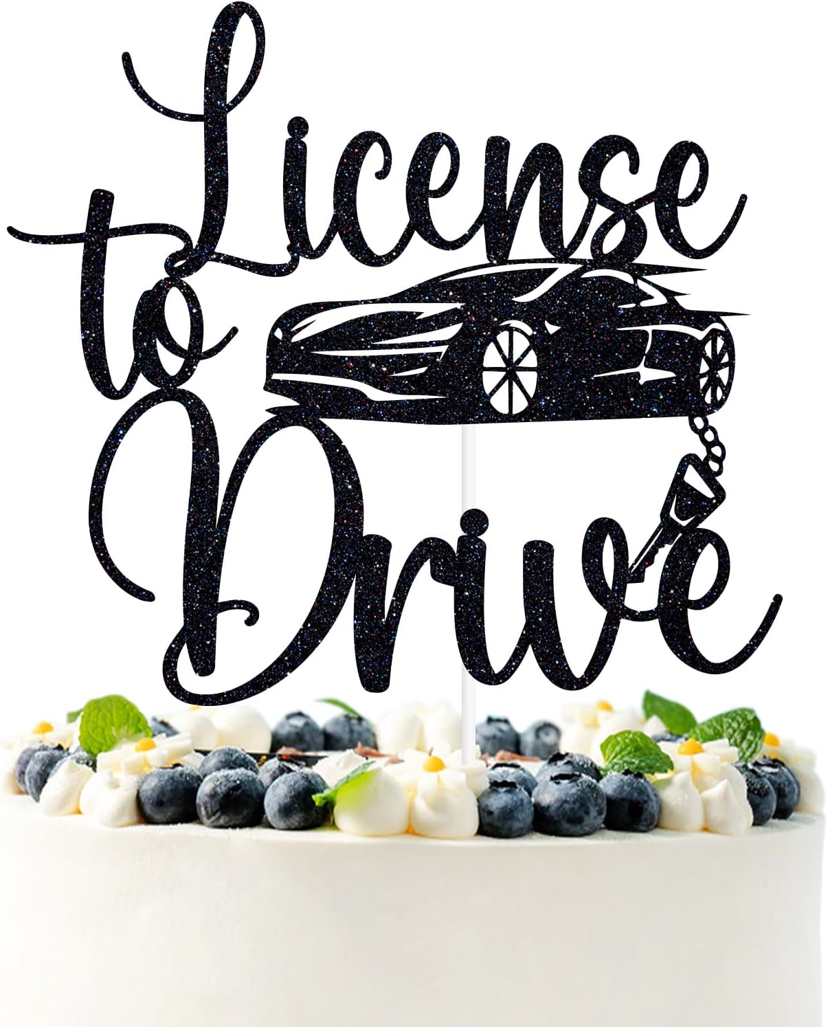 Black Glitter License to Drive Cake Topper, Hide the Car Keys/Level 16 Unlocked, Funny Car Themed 16th Birthday Party Decorations Supplies