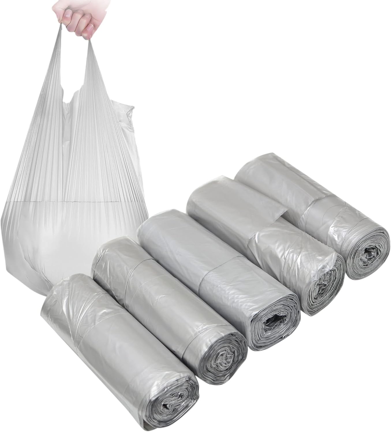 4 GALLON Bathroom Trash Bags, 5 Rolls/100 Counts Small HANDLES Garbage Bags for Office, Kitchen,Bedroom Waste Bin,Colorful Portable Strong Rubbish Bags (silver 100Counts)