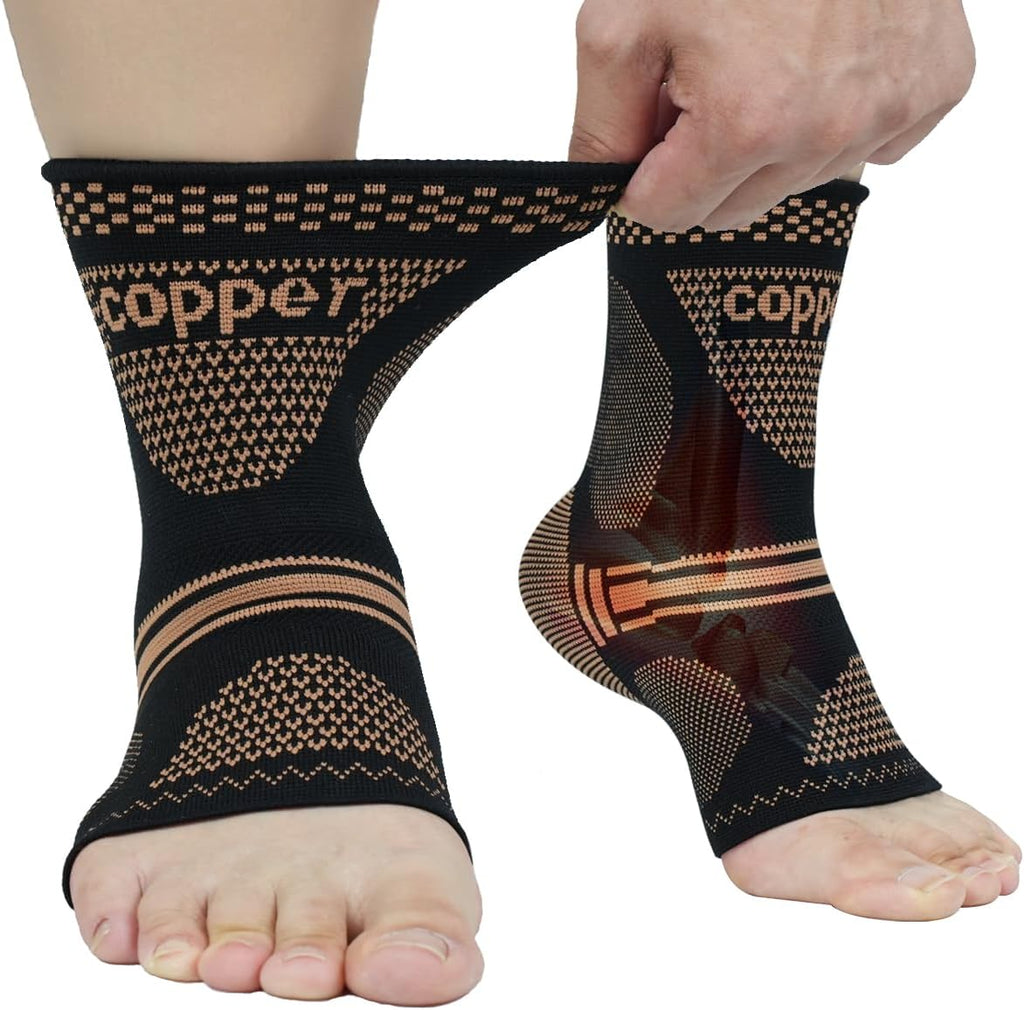 DRNAIETY Copper Ankle Brace for Men & Women - 1 Pair Ankle Compression Sleeve, Compression Support for Plantar Fasciitis, Achilles Tendonitis, Foot Pain, Swelling - Everyday Use (Yellow-Black L)