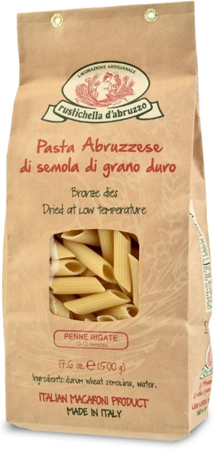 Rustichella d'Abruzzo Penne Rigate Pasta - 500g Classic Durum Wheat Short Pasta with Ridges - Ideal for Sauces - Cooks in 10-12 Minutes - Authentic Italian Pasta