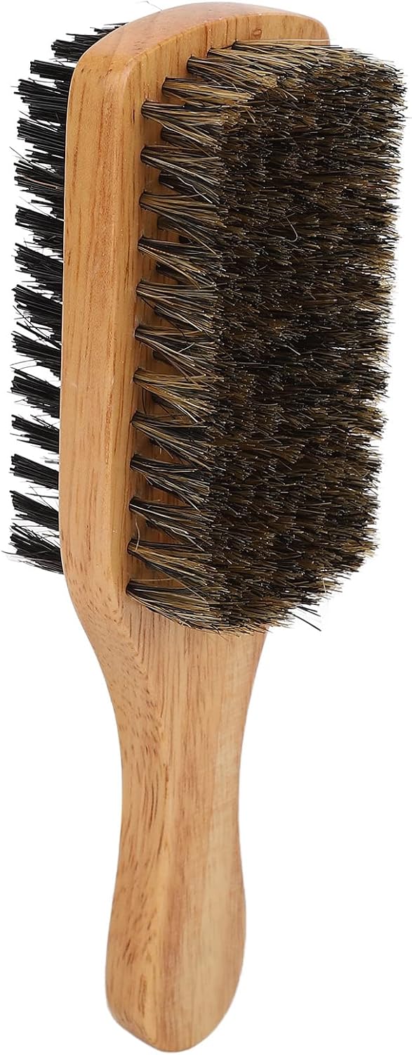 Brrnoo Double Sided Beard Brush, Imitation Bristle with Rubber Wood Handle for Men, Mustache Brush, Beard Grooming Tool - Brown