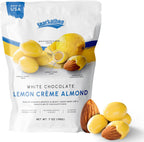 Snackathon Lemon Creme White Chocolate Covered Almonds, 7 oz Resealable Bag, Whole Roasted Almonds Coated in Lemon Cream and White Chocolate, Crunchy Citrus Nut Snack, Made in USA