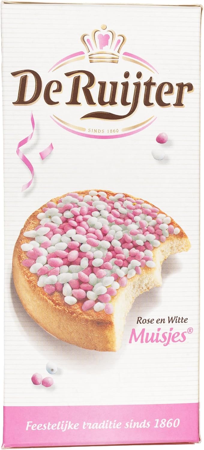 De Ruijter Rose en Witte Muisjes I Sugar coated Anise Sprinkles Pink & White I 330 g 11.64 ounce Roze/Wit