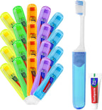 Travel Toothbrush, Toothbrush and Toothpaste Travel Set, Individually Packaged, Includes Storage Case, Foldable Design, 5 Colors, Ideal for Business Trips, and Hotels (20-Pack)