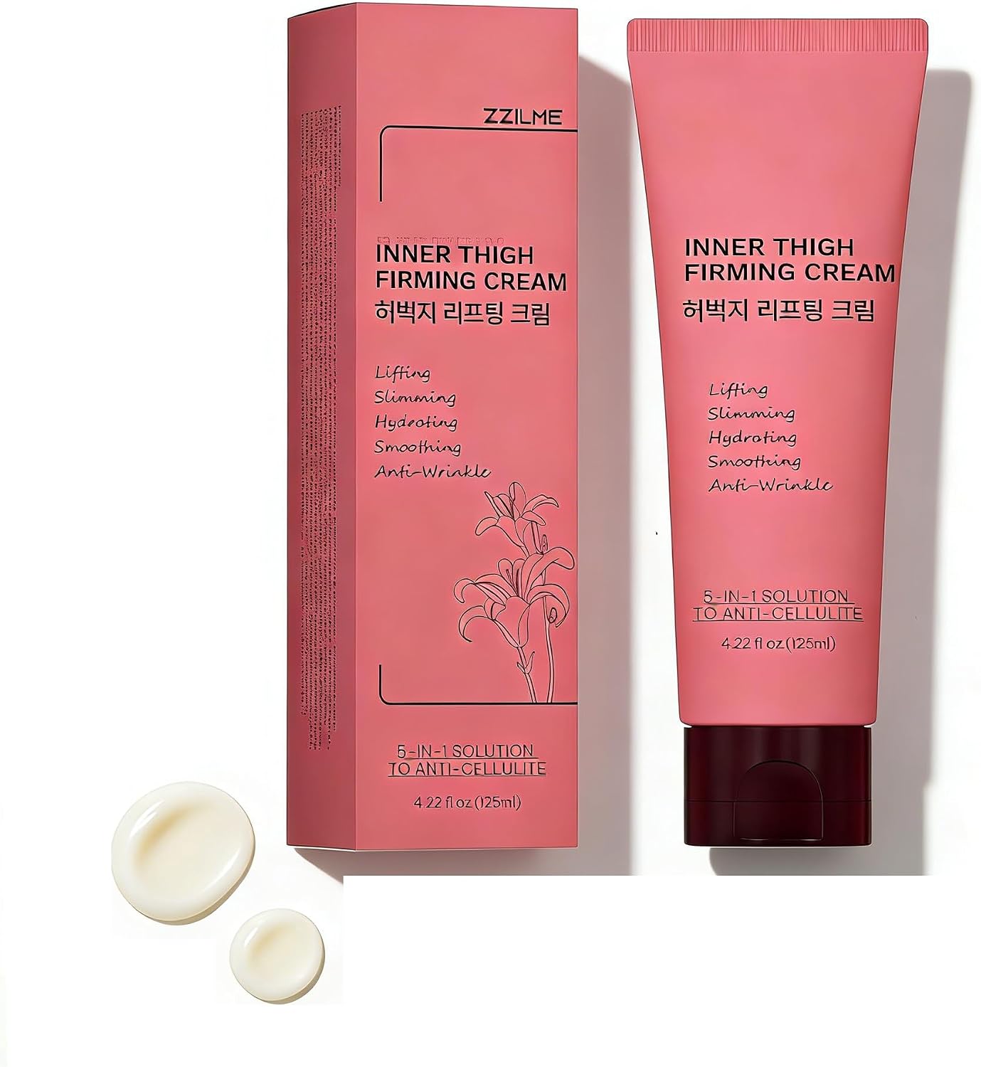 Inner Thigh Firming Cream, Body Tightening Cream for Thighs, Legs & Butt, Helps Smooth the Look of Cellulite & Crepey Skin, Lightweight Fast-Absorbing Moisturizer, Korean Skincare, 4.22 Fl Oz