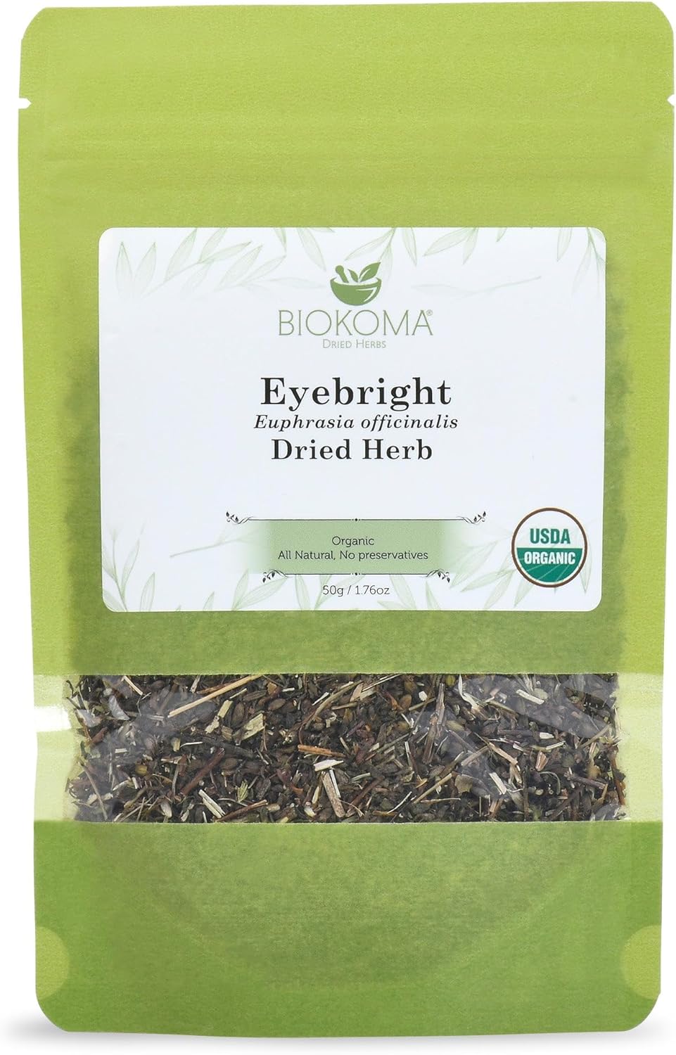 Biokoma Organic Eyebright Dried Herb 1.76oz Euphrasia Officinalis Loose Herbal Tea USDA Organic Herbal Tea - Resealable Moisture Proof Pouch, No Additives, No Preservatives, Non GMO, Kosher