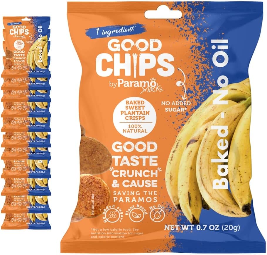 Baked Sweet Plantain Crisps by GOOD CHIPS! Crispy, Crunchy, Oil-Free, Healthy Maduritos - 0.7 oz bags - Pack of 12