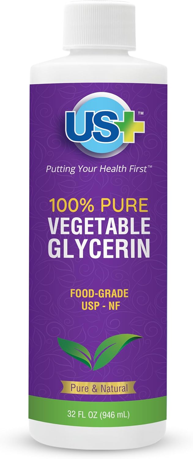 US+ 32oz 100% Pure Vegetable Glycerin - Pharmaceutical & Food Grade (USP) - All-Natural Moisturizer & Cleanser - For Skin, Hair, Soaps and More