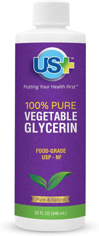 US+ 32oz 100% Pure Vegetable Glycerin - Pharmaceutical & Food Grade (USP) - All-Natural Moisturizer & Cleanser - For Skin, Hair, Soaps and More