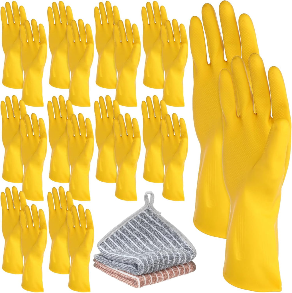 Kifmurase 10 Pairs Rubber Cleaning Gloves, Long Rubber Dishwashing Gloves, Reusable Household Long Sleeves for Kitchen, Bathroom, Gardening, Working, Pet Care (Yellow)