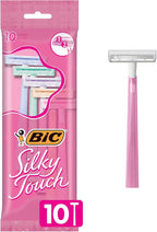 BIC Silky Touch Women's Disposable Razors, With 2 Blades, Pretty Pastel Razor Handles, 10 Count Pack of Shaving Razors